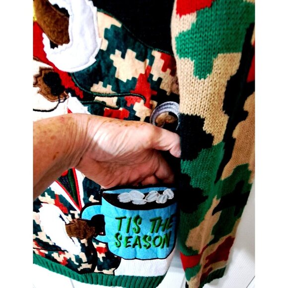 Kohl's Celebrate Men's M/L Ugly Christmas Sweater Pocket Camo Reindeer - Picture 5 of 10